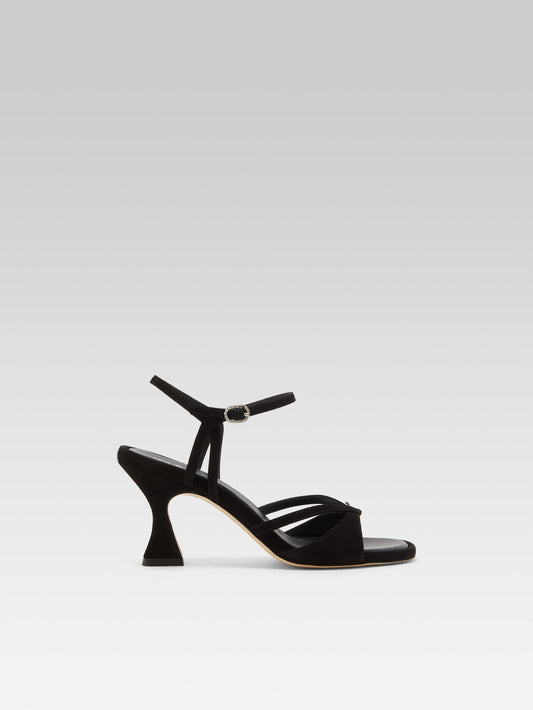 Apollo - Black suede leather strass buckle sandals