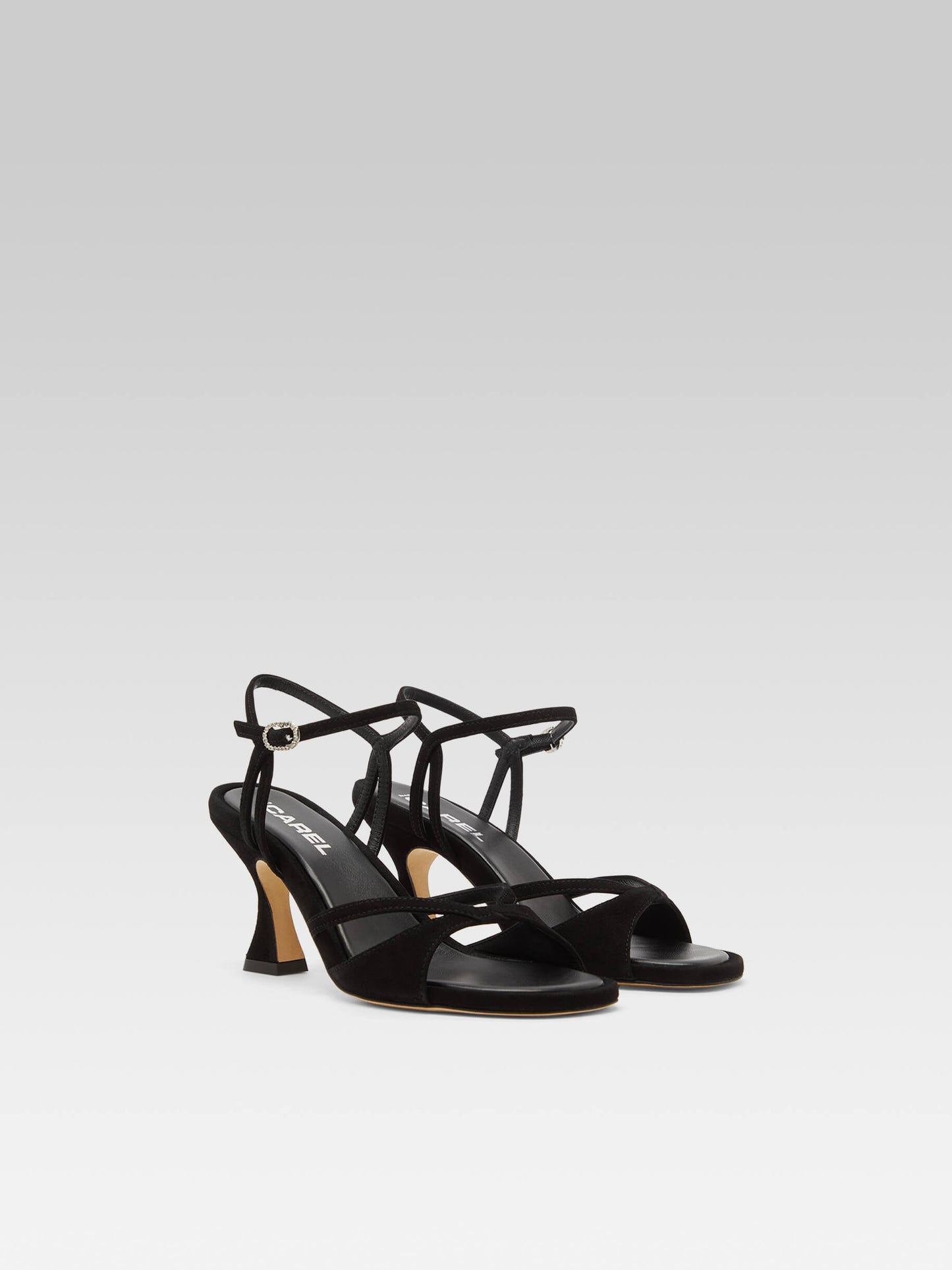 Apollo - Black suede leather strass buckle sandals