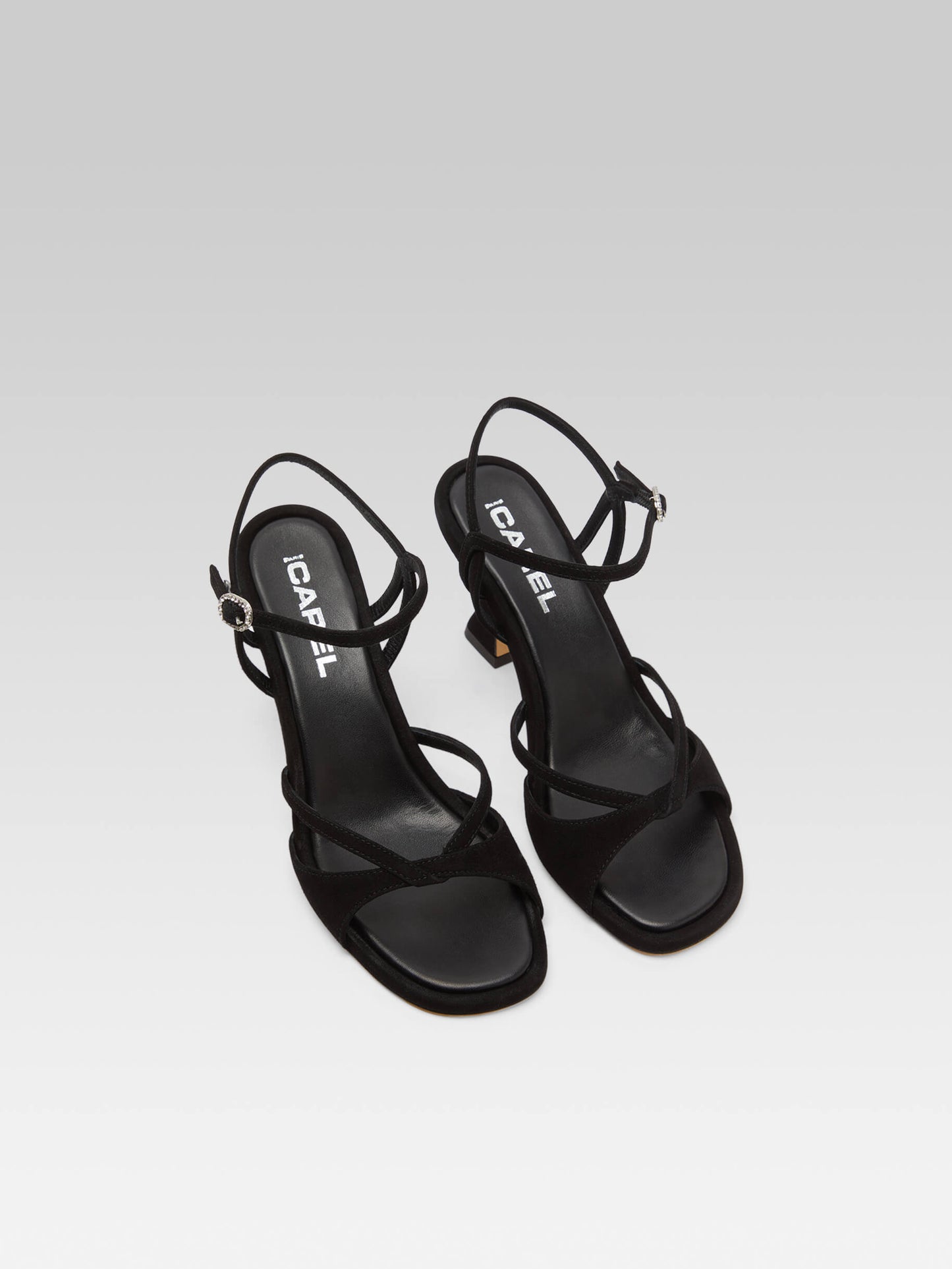 Apollo - Black suede leather strass buckle sandals