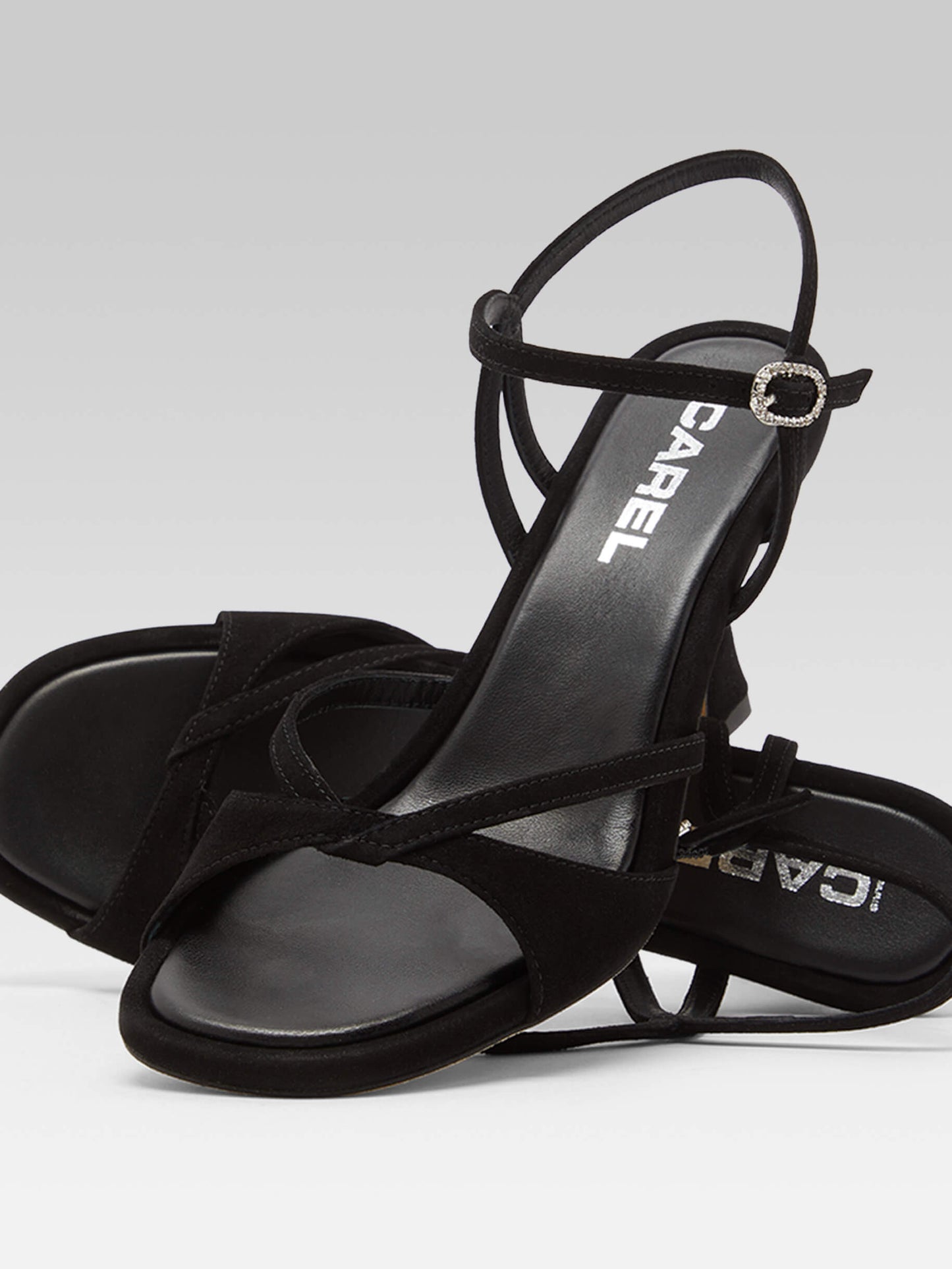 Apollo - Black suede leather strass buckle sandals