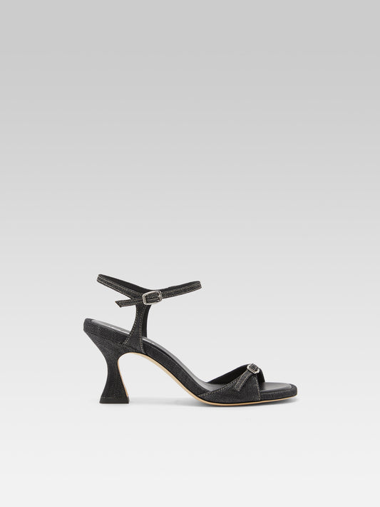 Celeste - Black denim fabric heeled sandals