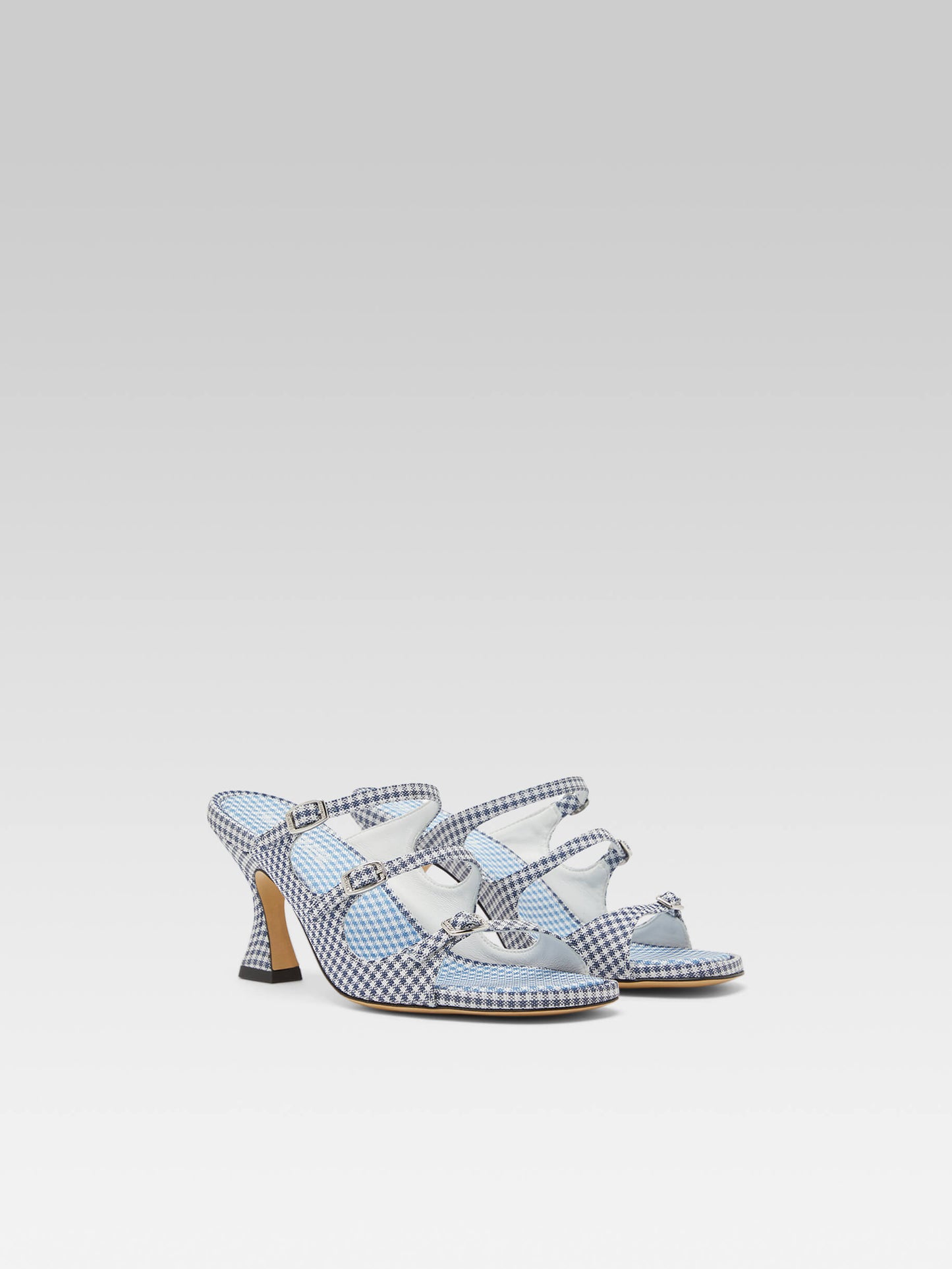 Kitty - Mules tissu vichy bleu et blanc