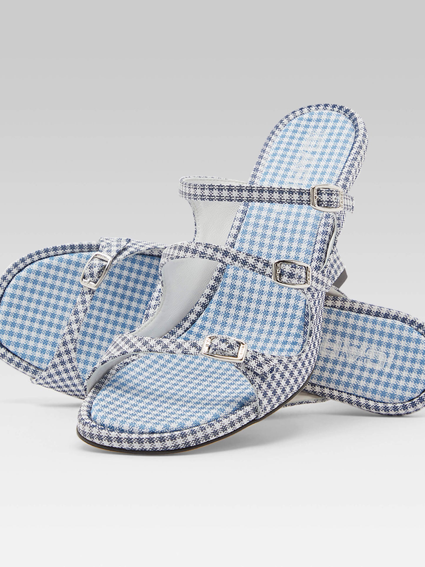 Kitty - Mules tissu vichy bleu et blanc