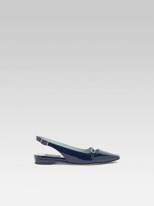 Ninon - Ballerines slingback cuir verni bleu