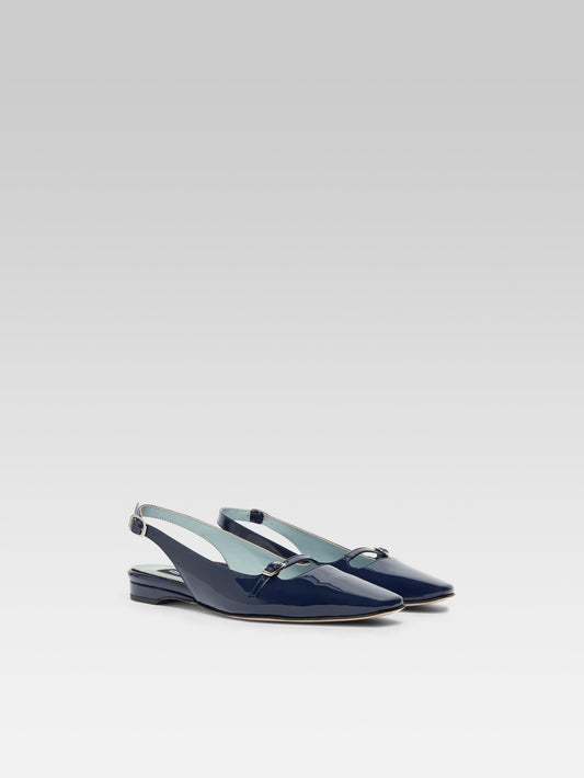 Ninon - Ballerines slingback cuir verni bleu - Image numéro 3