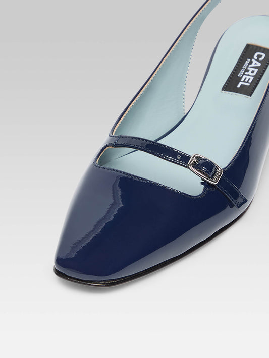 Ninon - Ballerines slingback cuir verni bleu - Image numéro 2