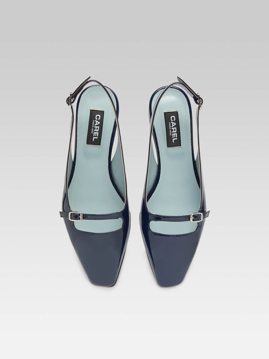 Ninon - Ballerines slingback cuir verni bleu - Image numéro 4