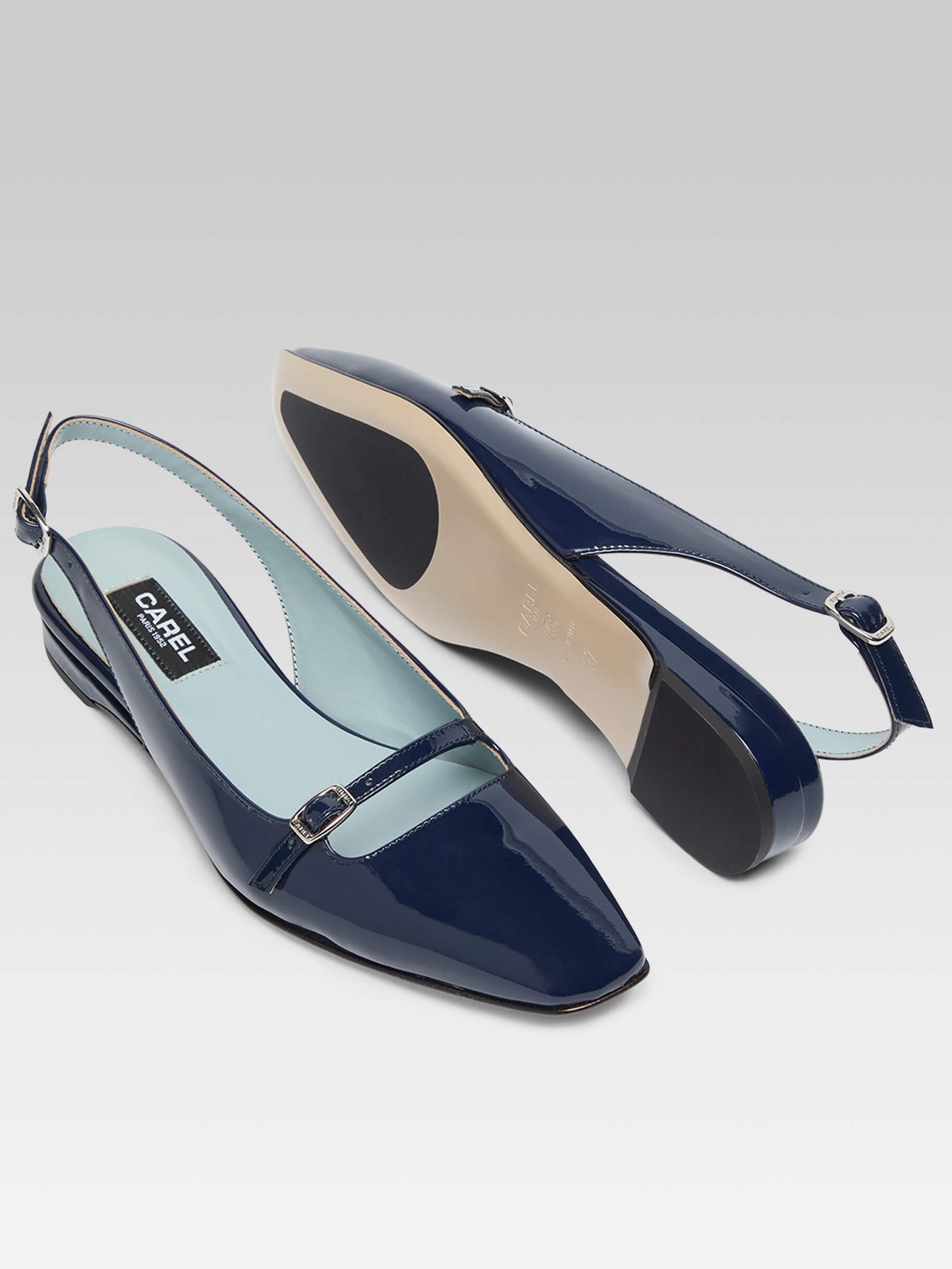 Ninon - Blue patent leather slingback ballerinas