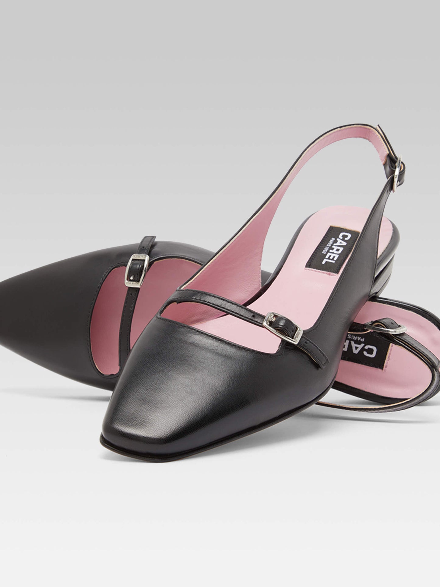 Ninon - Black leather slingback ballerinas