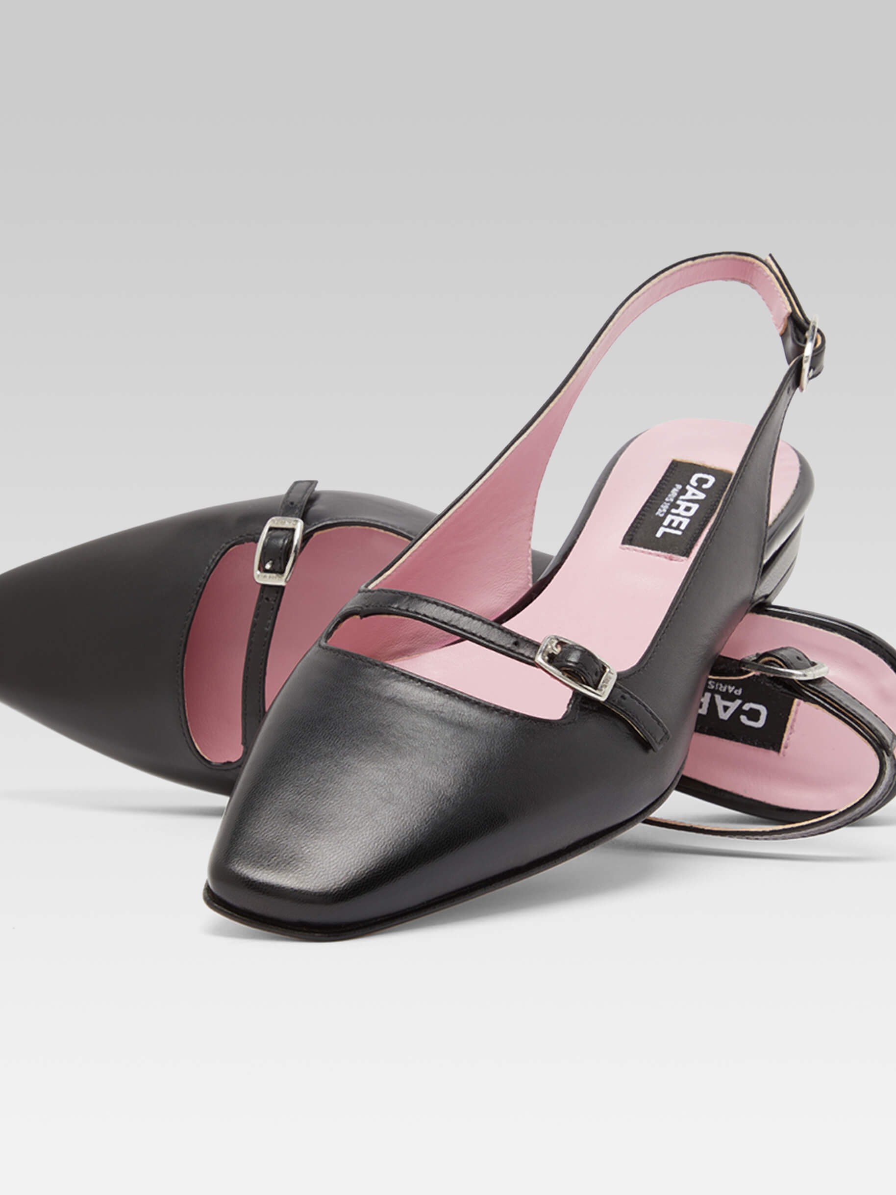 Ninon - Black leather slingback ballerinas - Image number 5