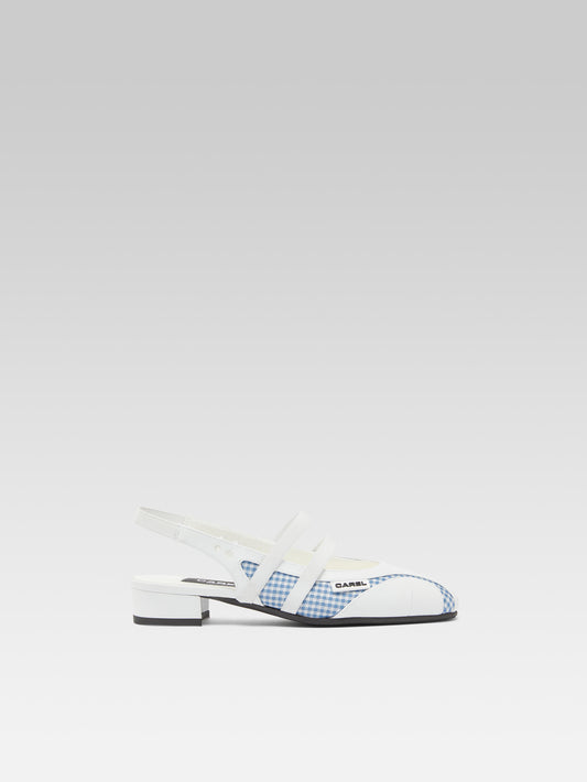 Peachy - Blue and white gingham fabric slingback Mary Janes