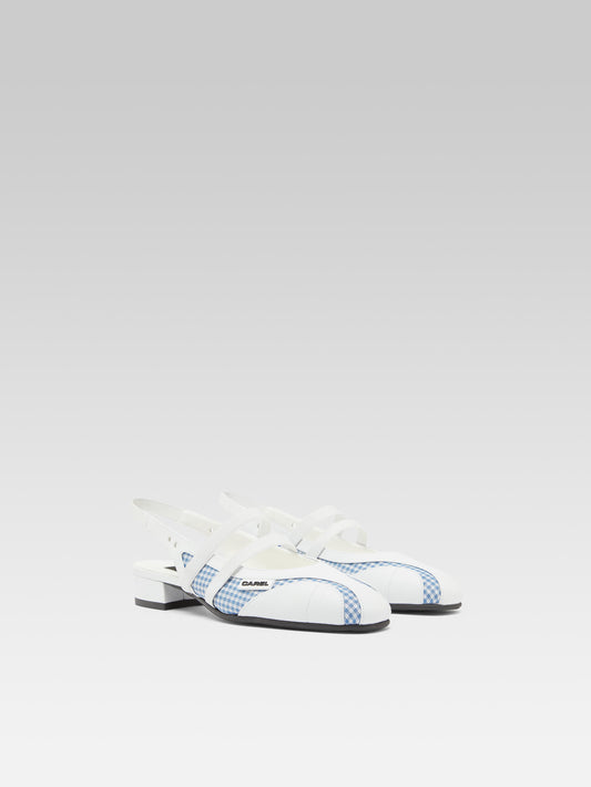 Peachy - Blue and white gingham fabric slingback Mary Janes - Image number 3