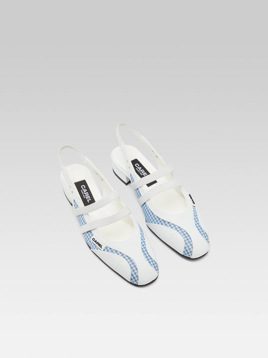 Peachy - Blue and white gingham fabric slingback Mary Janes - Image number 2