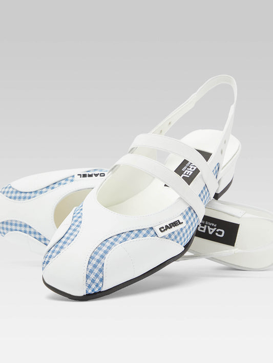 Peachy - Blue and white gingham fabric slingback Mary Janes - Image number 5