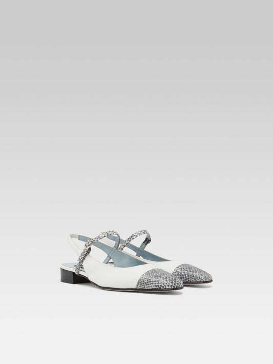 Oceano - Ivory leather and grey print slingback - Image number 2