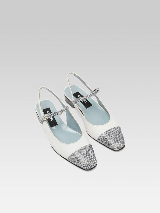 Oceano - Ivory leather and grey print slingback - Image number 4