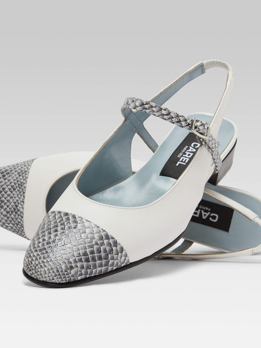 Oceano - Ivory leather and grey print slingback - Image number 5