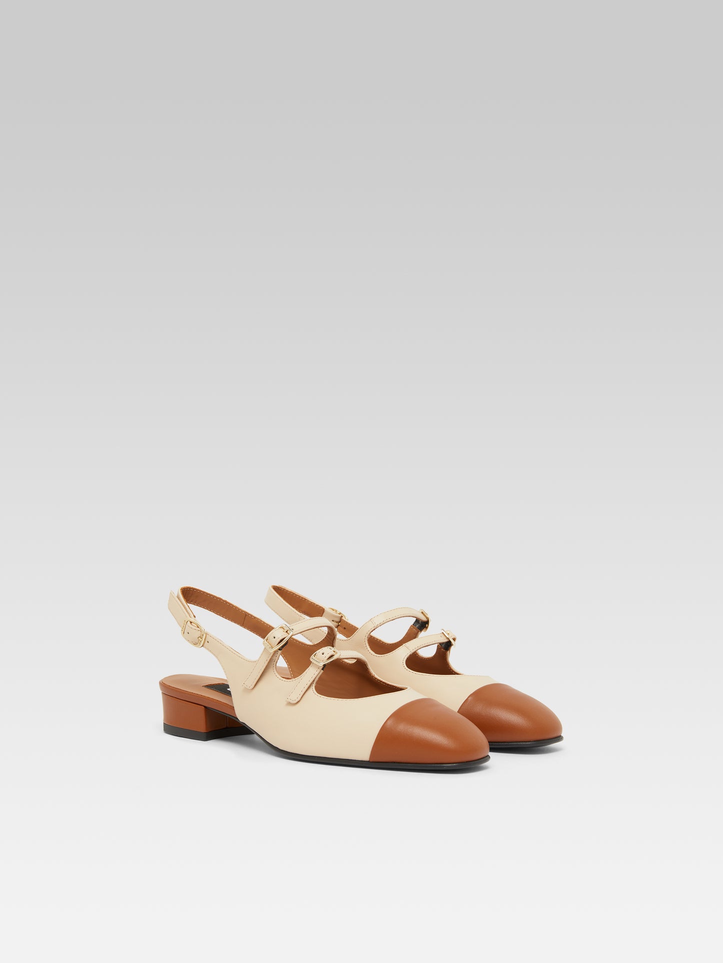 Abricot - Babies slingback cuir beige et marron