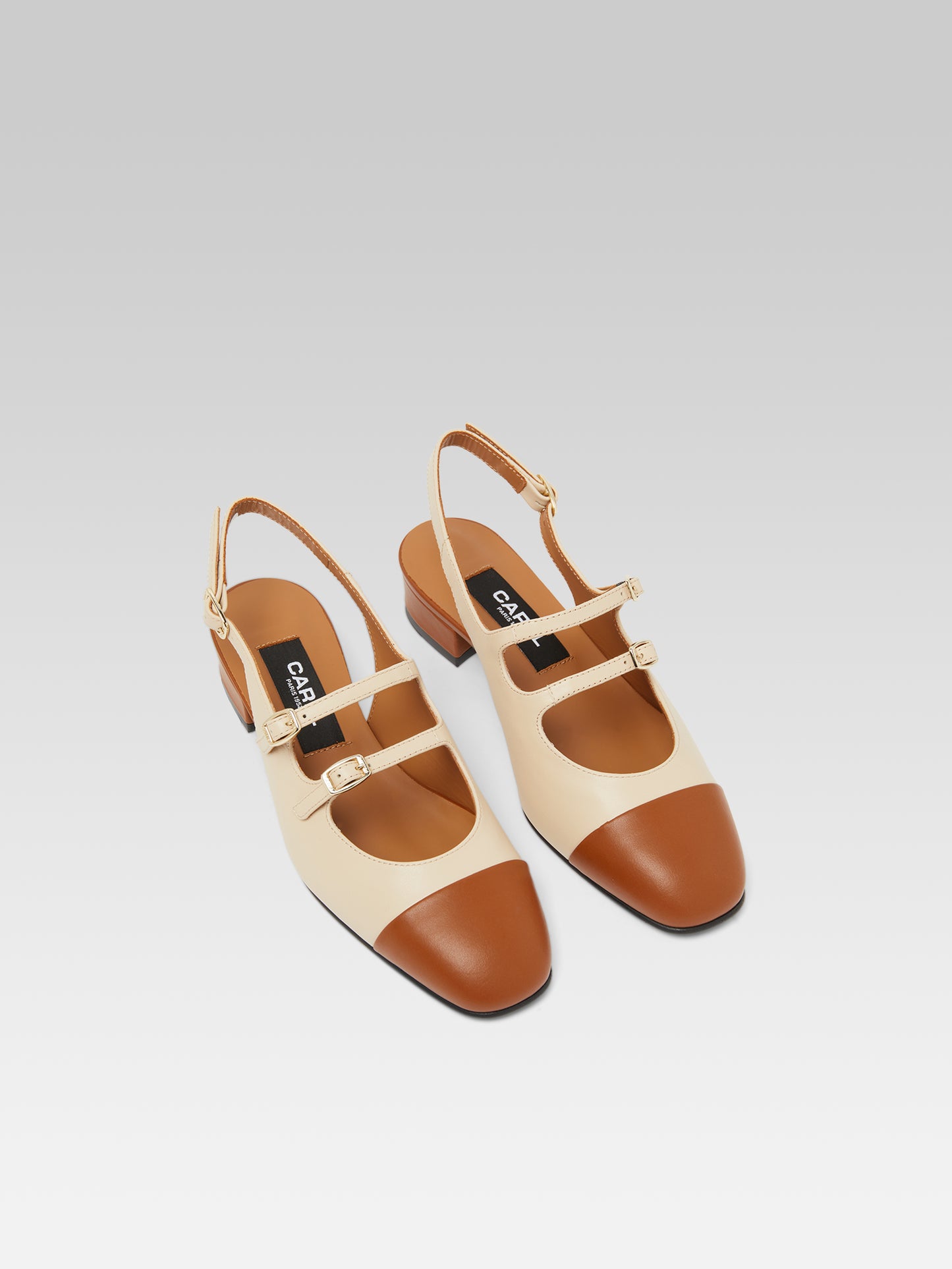 Abricot - Beige and brown leather slingback Mary Janes