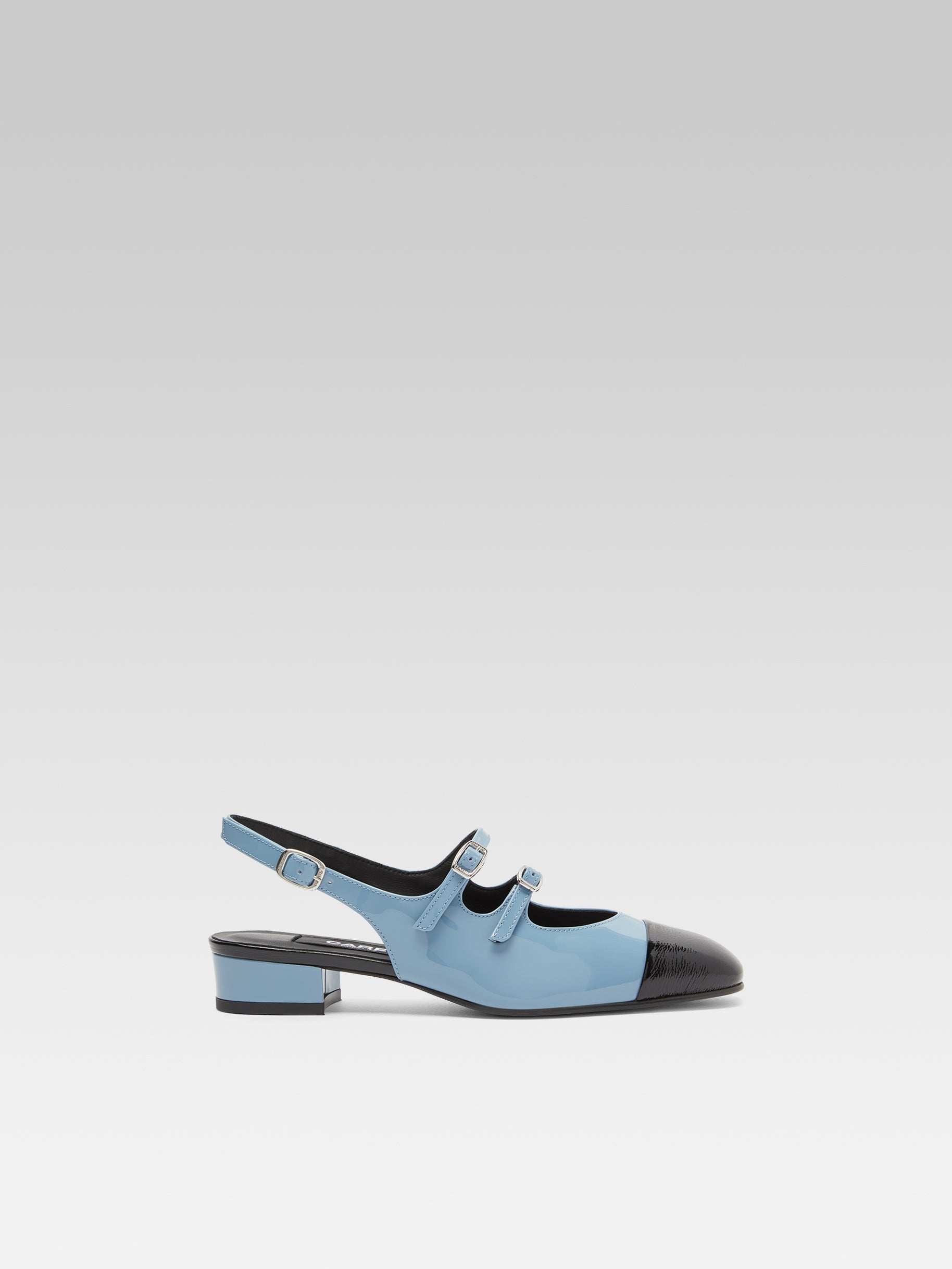 Abricot - Babies slingback cuir verni bleu gris et noir - Image numéro 1