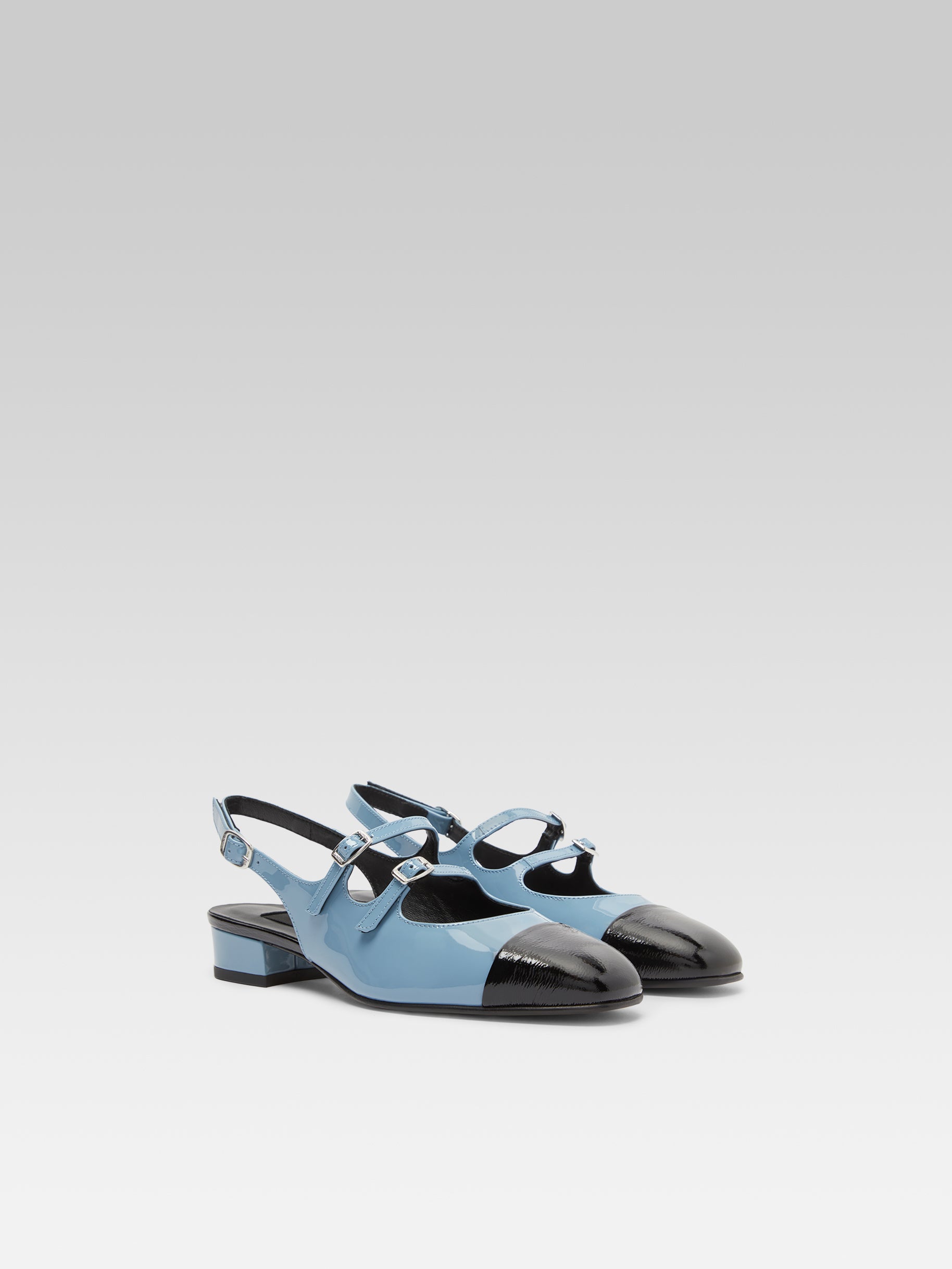 Abricot - Babies slingback cuir verni bleu gris et noir - Image numéro 2