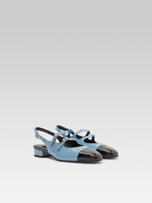 Abricot - Babies slingback cuir verni bleu gris et noir - Image numéro 2