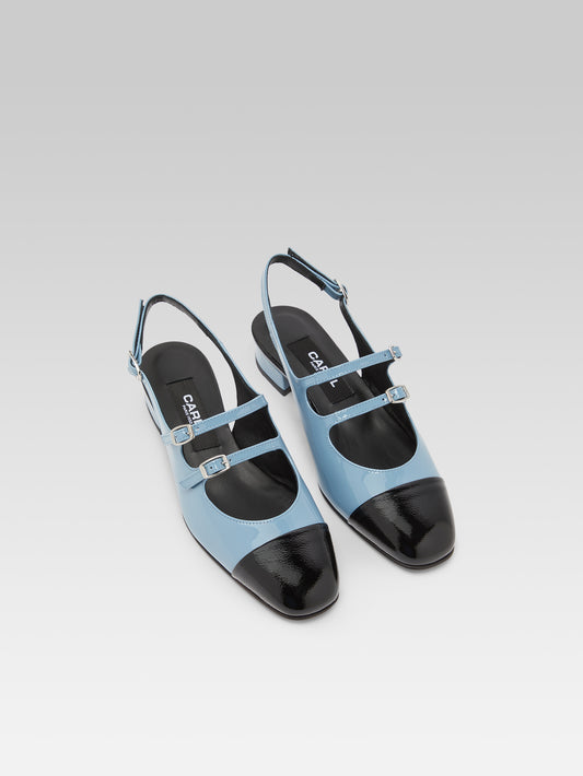 Abricot - Babies slingback cuir verni bleu gris et noir - Image numéro 3