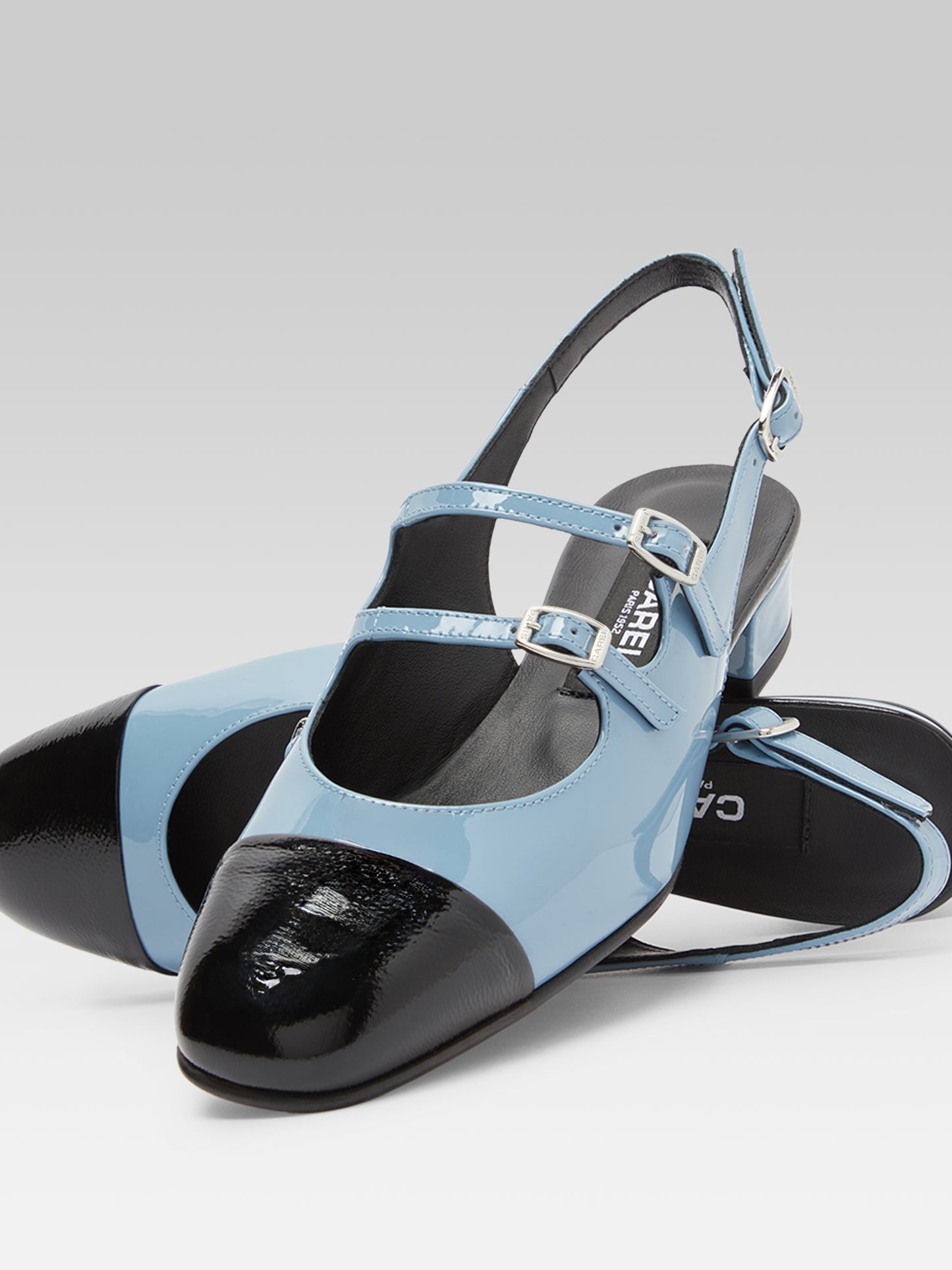 Abricot - Mary janes slingback patent leather blue gray and black