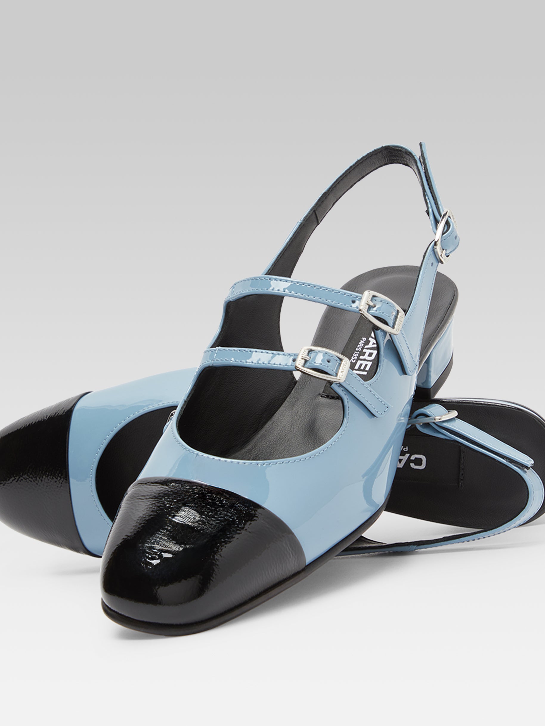 Abricot - Babies slingback cuir verni bleu gris et noir - Image numéro 4