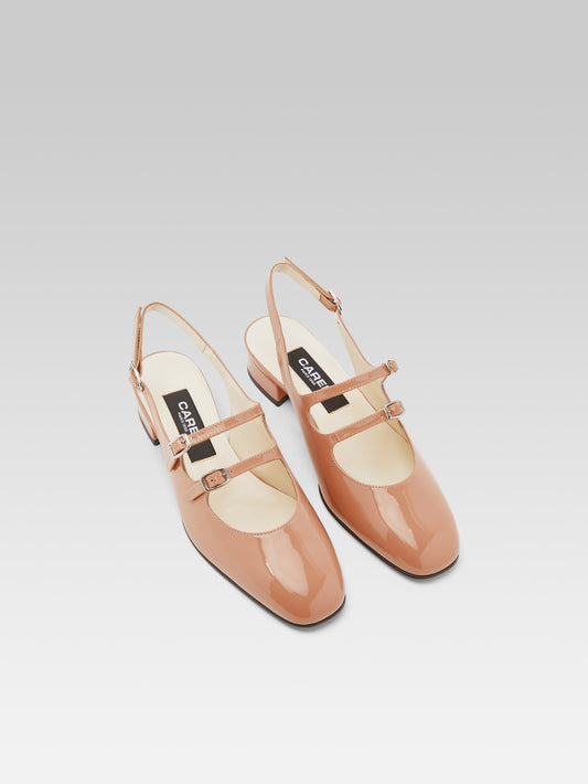 Peche - Toffee upcycled patent leather slingback Mary Janes - Image number 3