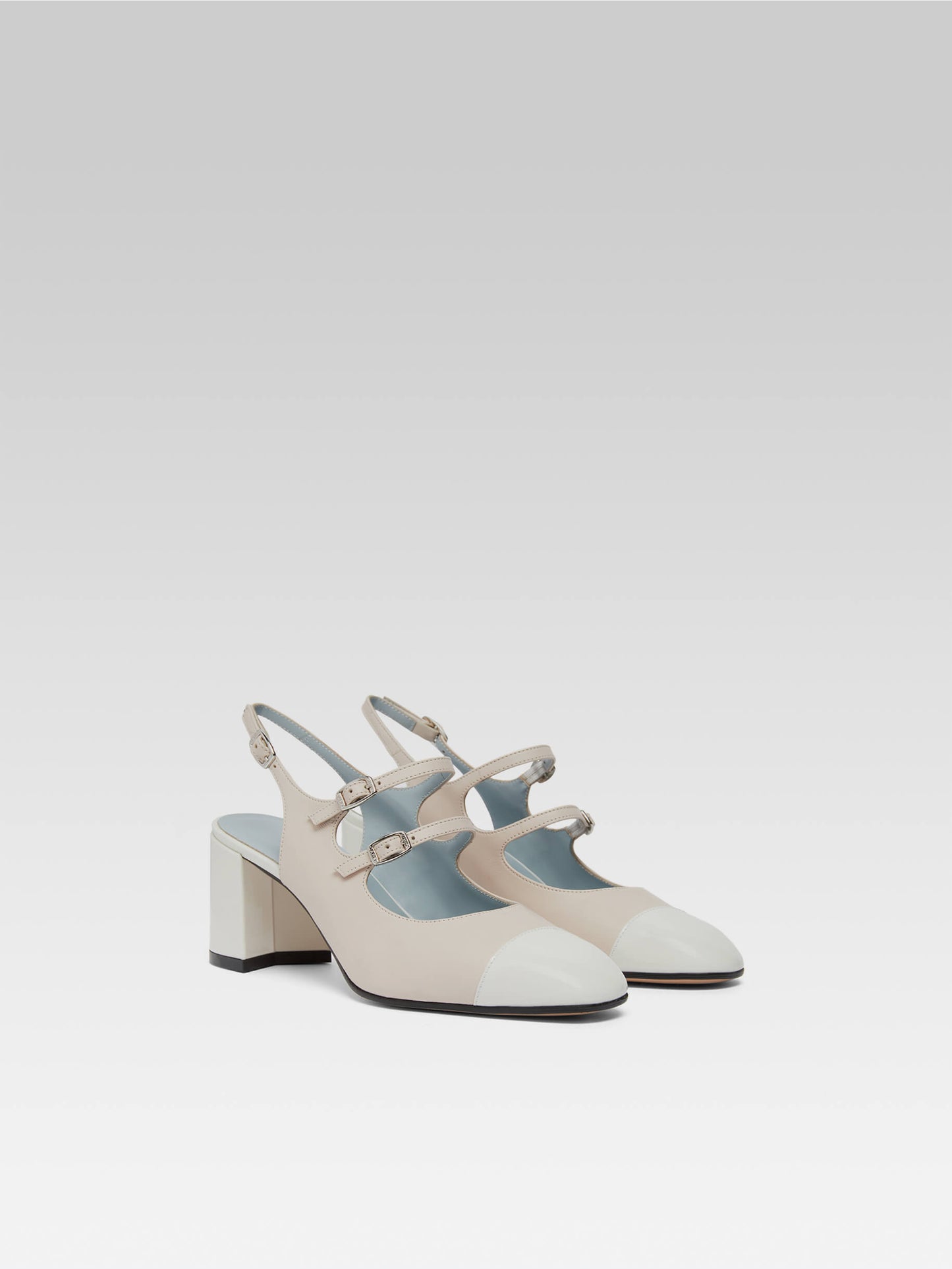 Papaya - Babies slingback cuir nude et cuir verni blanc