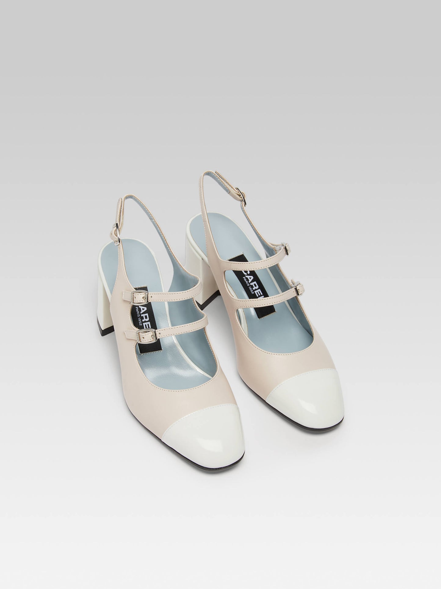 Papaya - Babies slingback cuir nude et cuir verni blanc