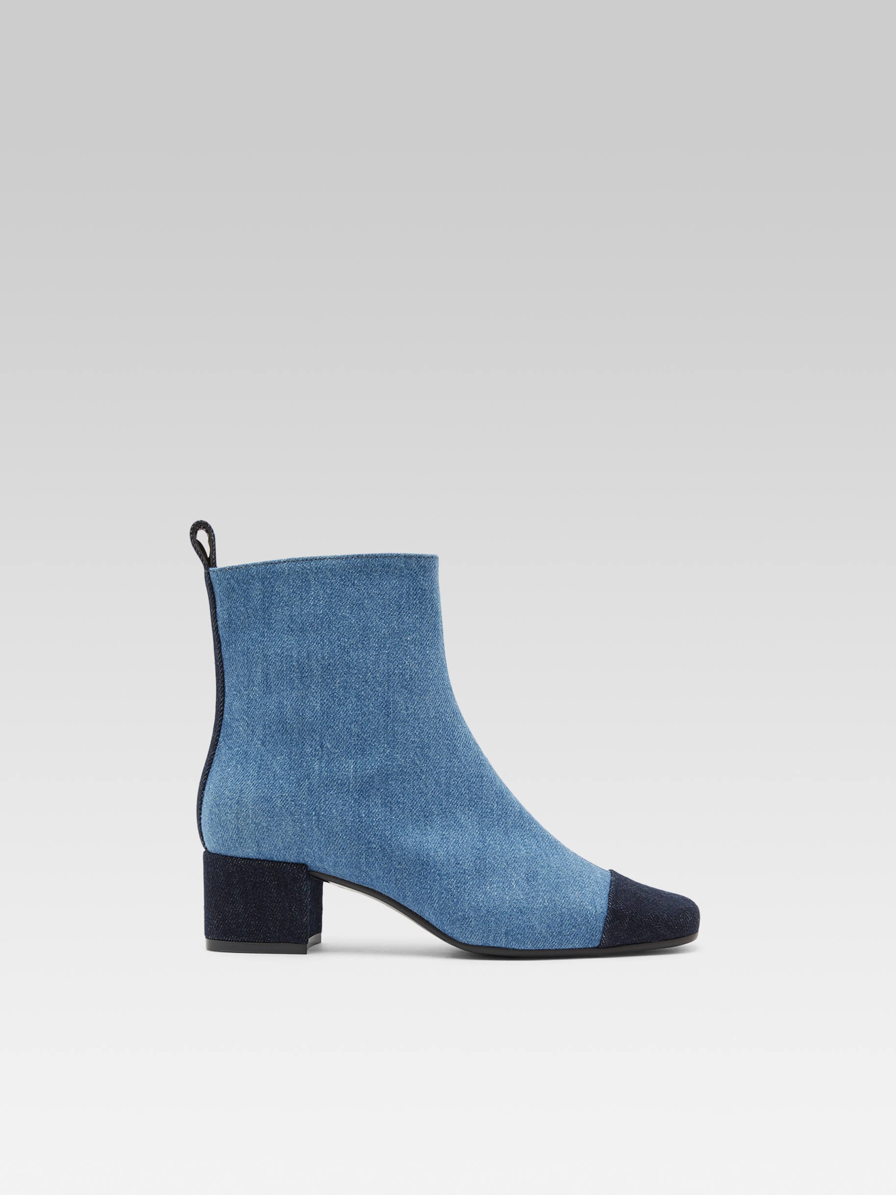 Estime Two tone blue denim fabric ankle boots