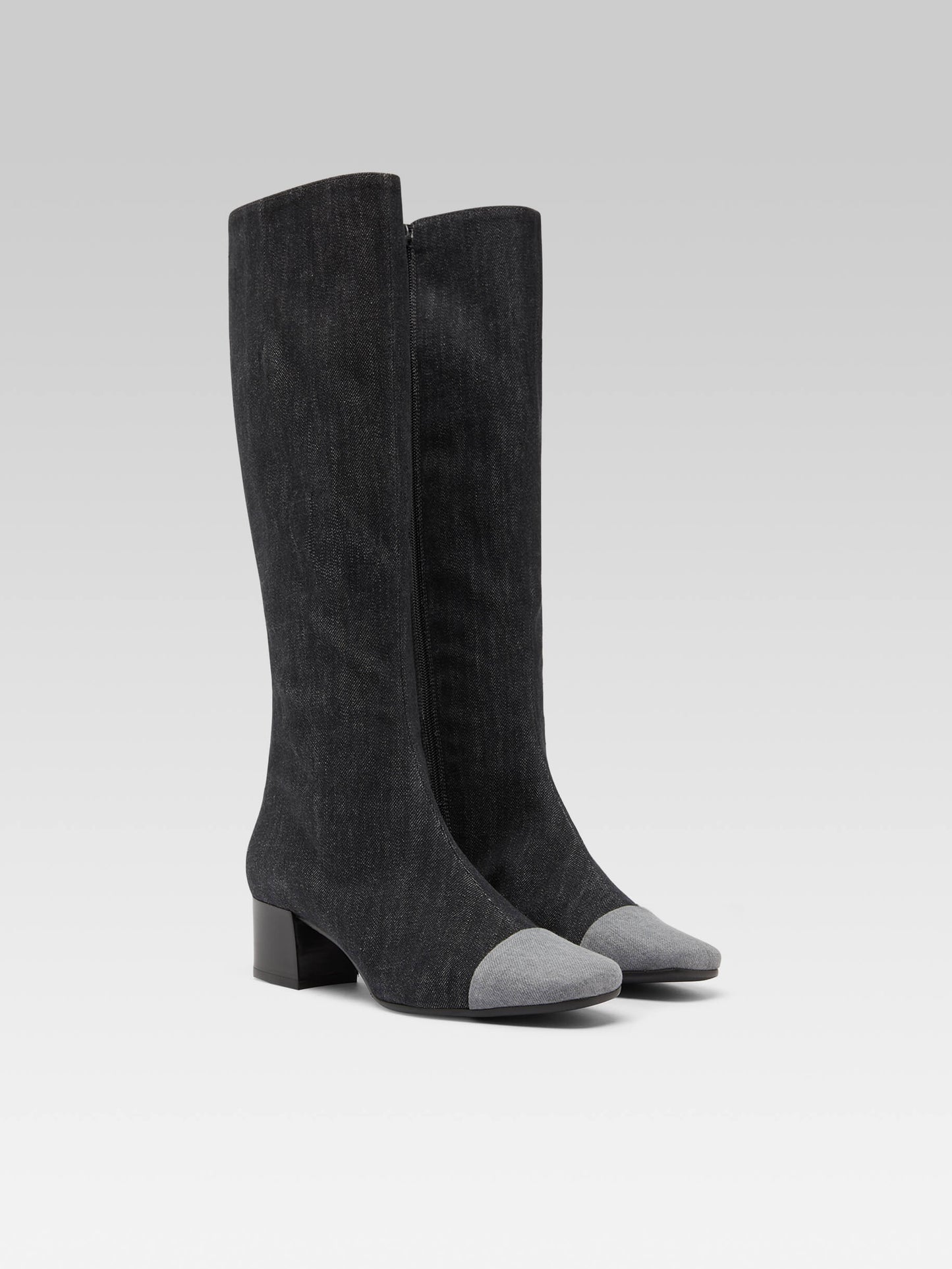 Malaga - Two-tone gray denim fabric boots