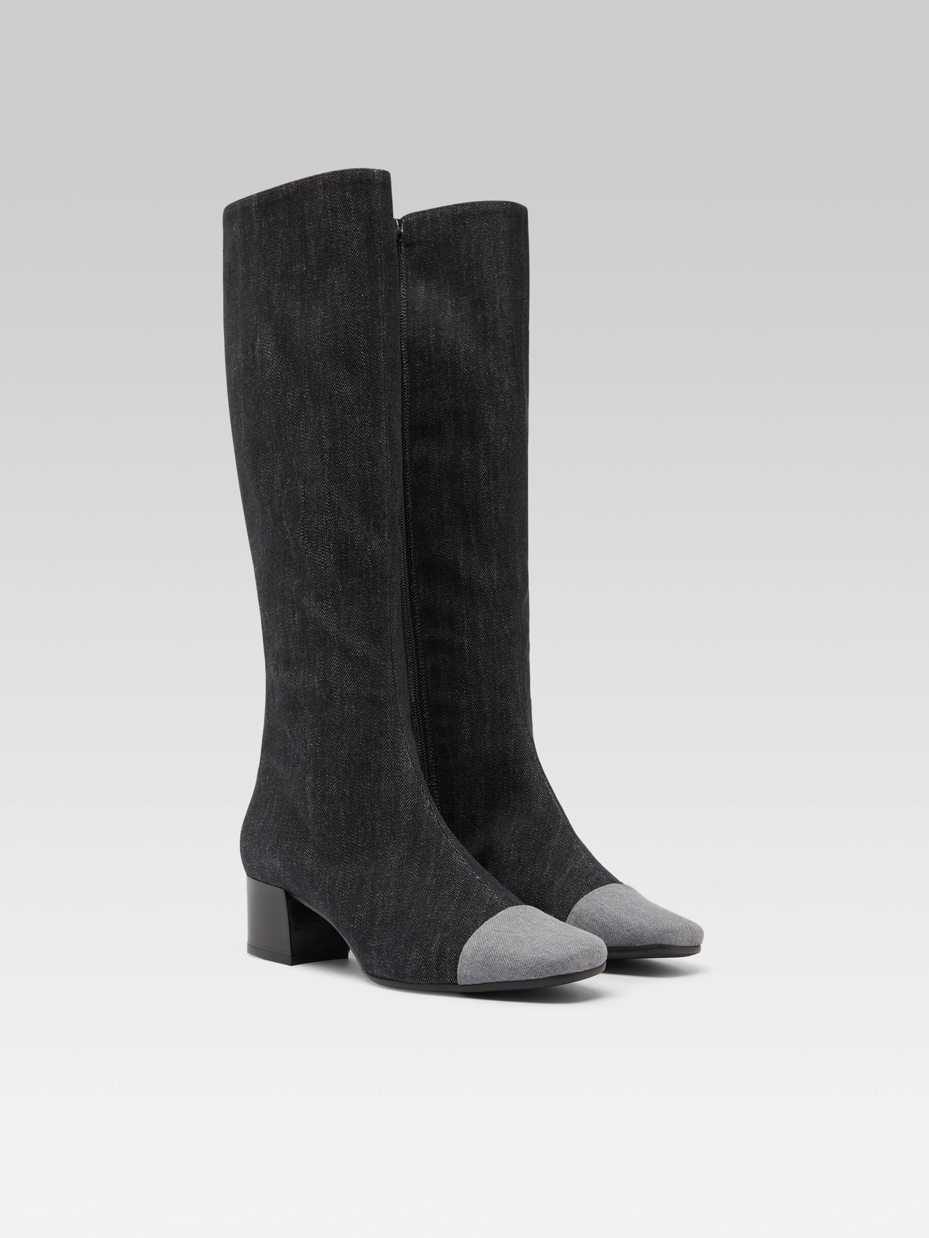 Malaga - Two-tone gray denim fabric boots - Image number 2