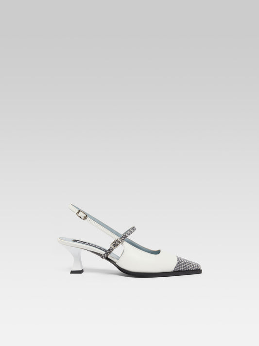 Cecile - Escarpins slingback cuir ivoire et cuir marin