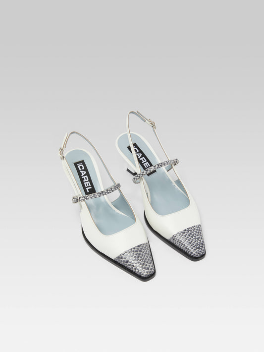 Cecile - Ivory leather and grey print slingback pumps - Image number 4