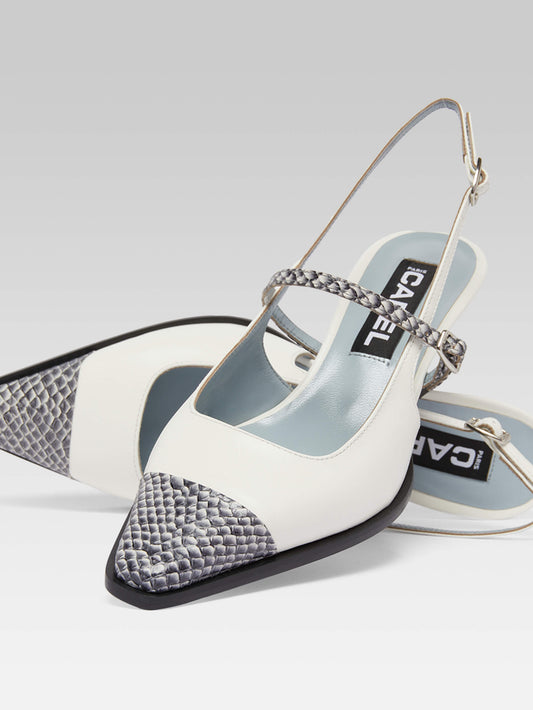 Cecile - Ivory leather and grey print slingback pumps - Image number 5