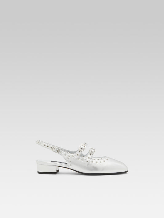 Queen - Silver leather eyelets slingback Mary Janes