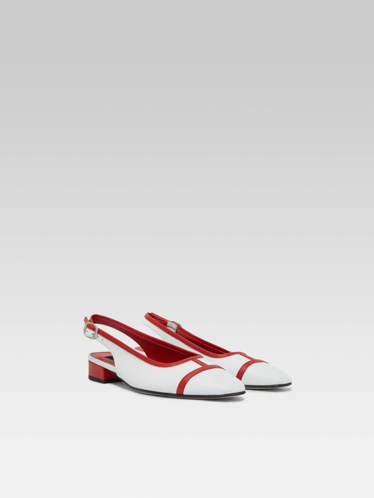 Elisa - Ballerines slingback cuir blanc et rouge - Image numéro 4