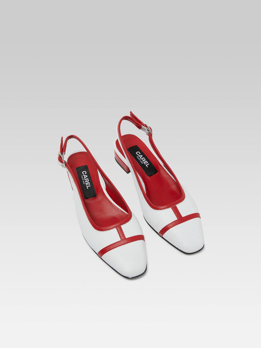 Elisa - Ballerines slingback cuir blanc et rouge - Image numéro 3