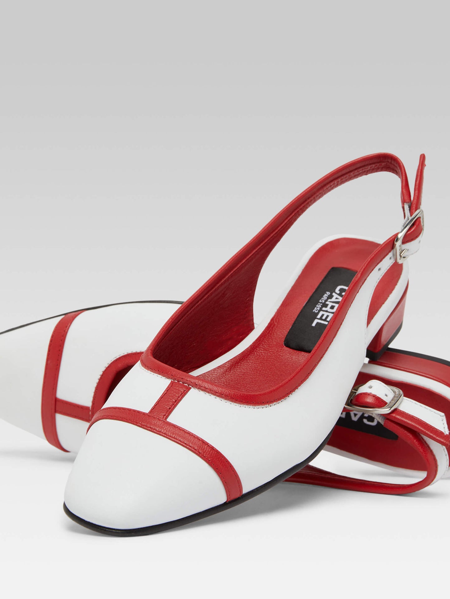 Elisa - White and red leather slingback ballet flats