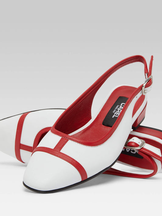 Elisa - Ballerines slingback cuir blanc et rouge - Image numéro 6