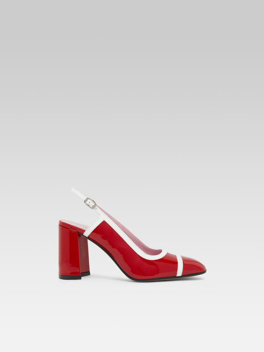 Alizee - Escarpins slingback cuir verni rouge et blanc