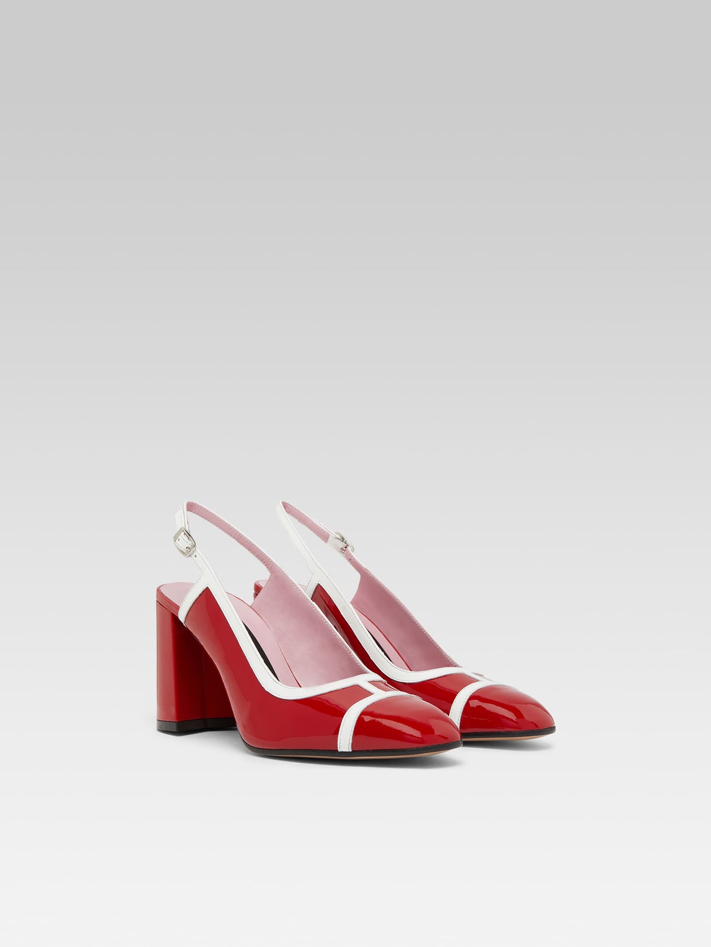 Alizee - Red and white patent leather slingback pumps