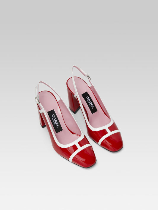 Alizee - Escarpins slingback cuir verni rouge et blanc - Image numéro 3