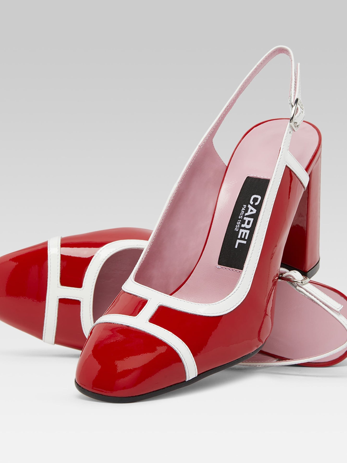 Alizee - Red and white patent leather slingback pumps