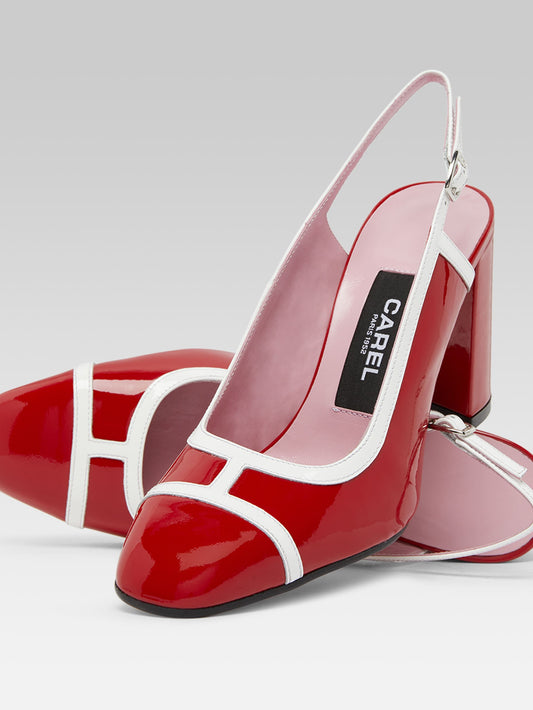 Alizee - Escarpins slingback cuir verni rouge et blanc - Image numéro 4