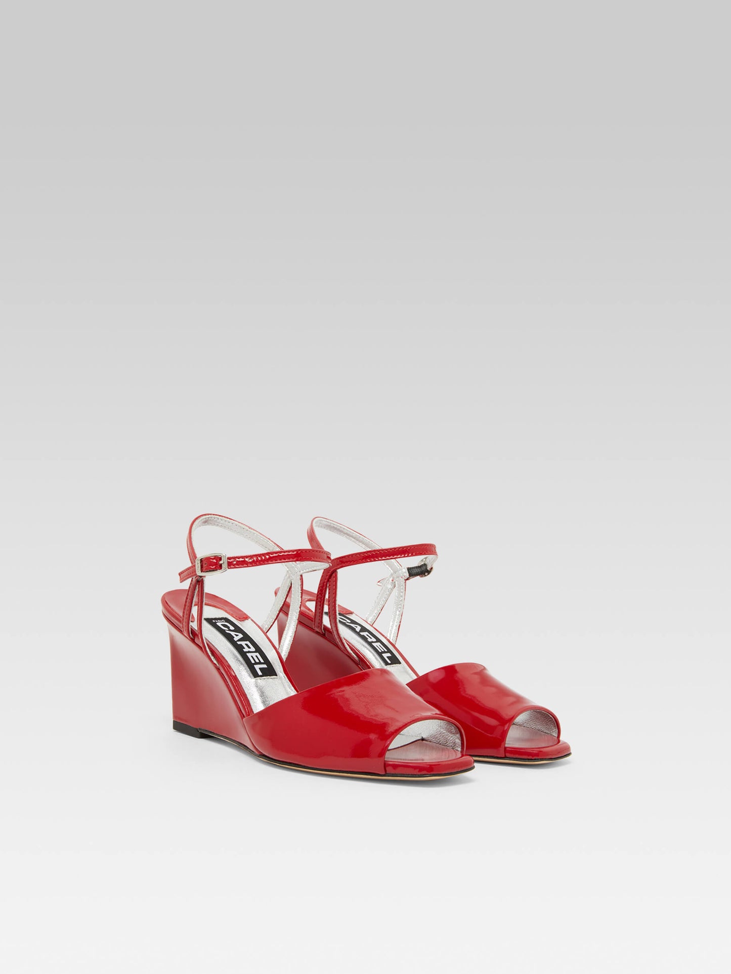 Nadine - Red patent leather wedge sandals