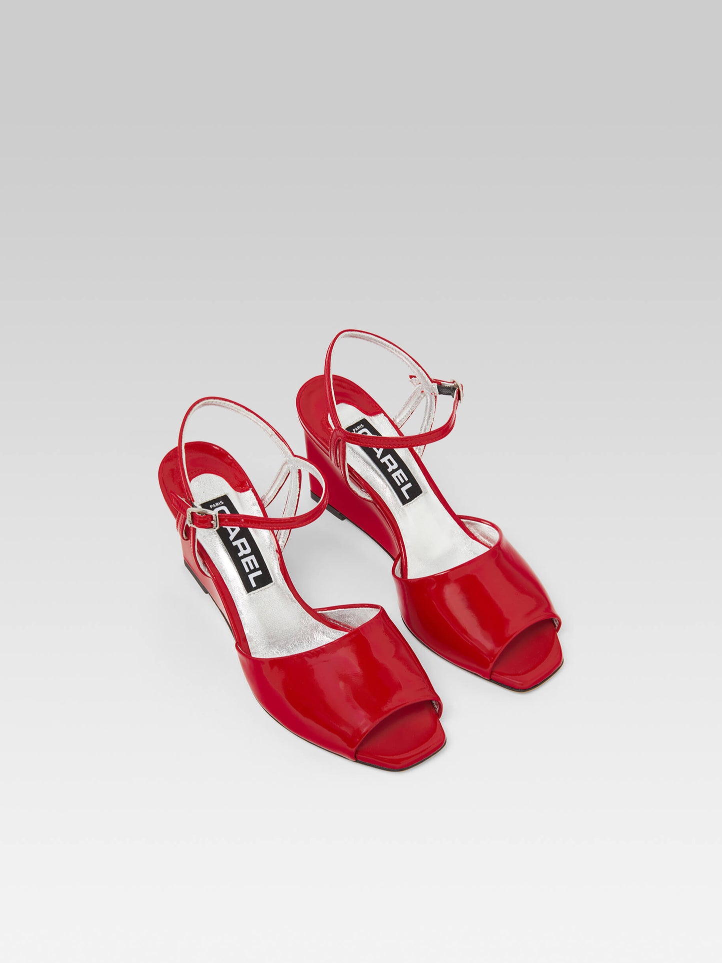 Nadine - Red patent leather wedge sandals